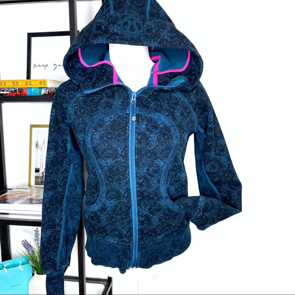 lululemon athletica Teal Navy Hooded Jacket with Pink Trim